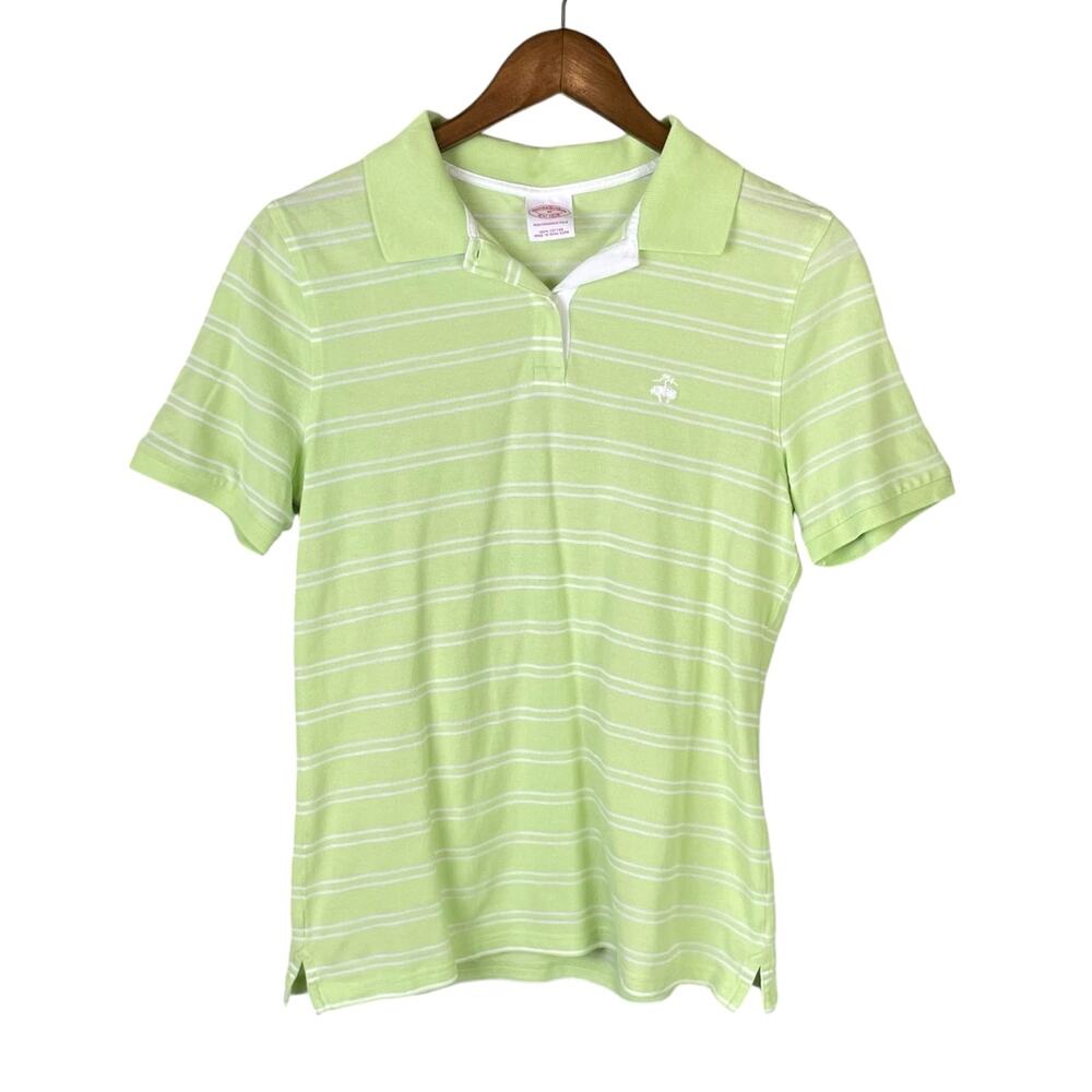 Brooks Brothers Women's Pastel Neon Green & White Stripe Pique Performance Polo